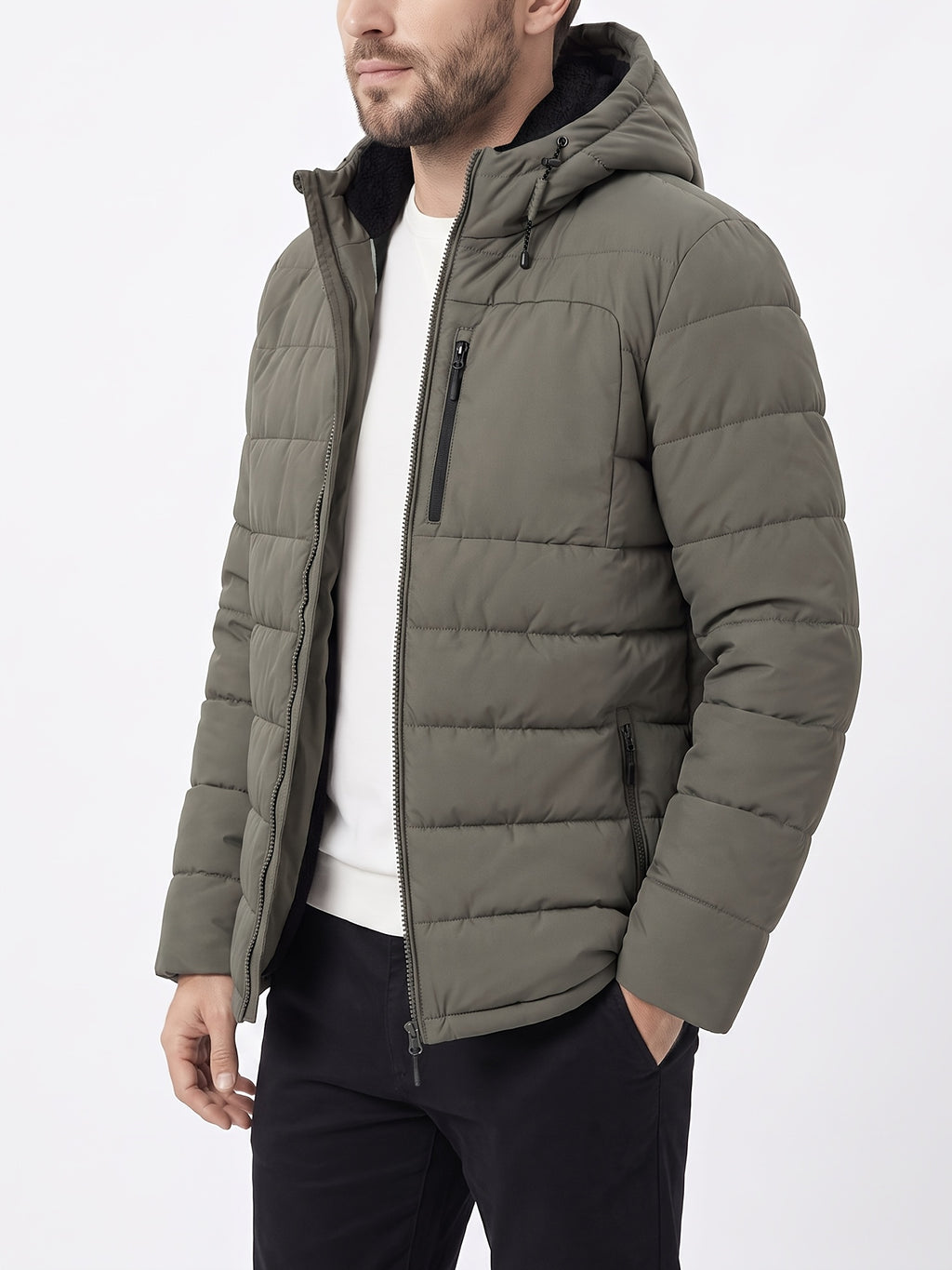 Manteau matelassé pour homme, polaire, à capuche