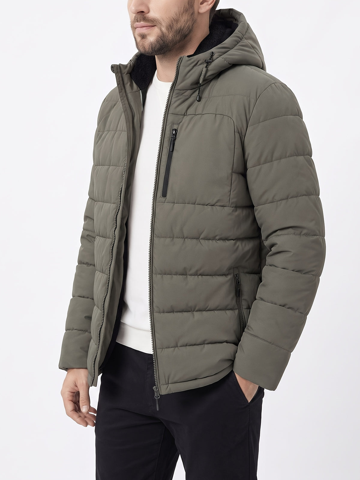 Manteau matelassé pour homme, polaire, à capuche