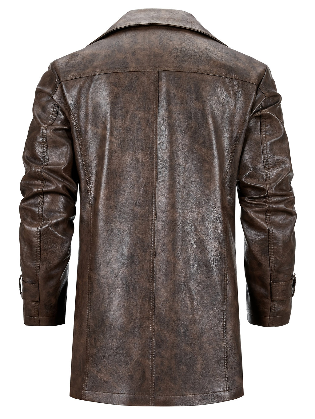 Manteau Homme Mi-Long Boutonné à Revers, Veste Rétro Facile et Décontractée en PU, photo 8