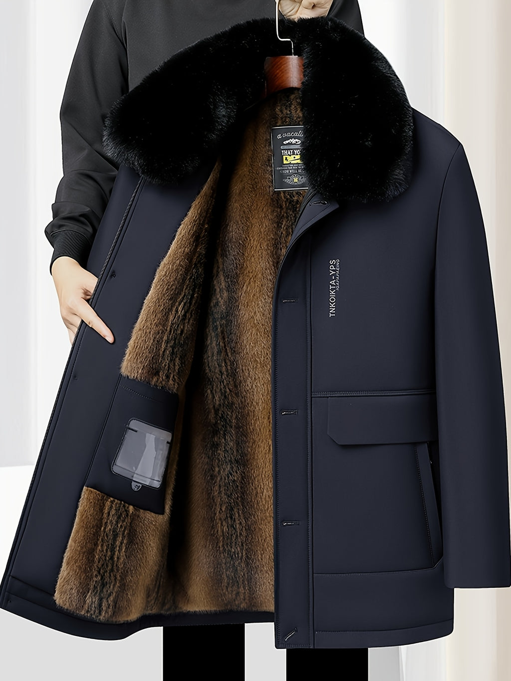 Parka en fausse fourrure pour homme, à capuche