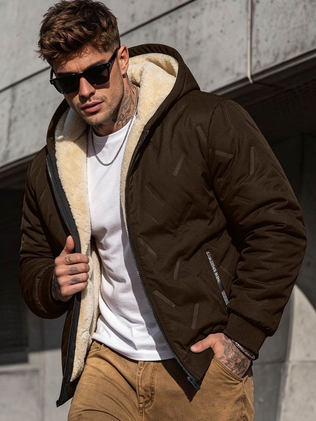 Veste matelassée pour homme, coupe-vent, à capuche, café