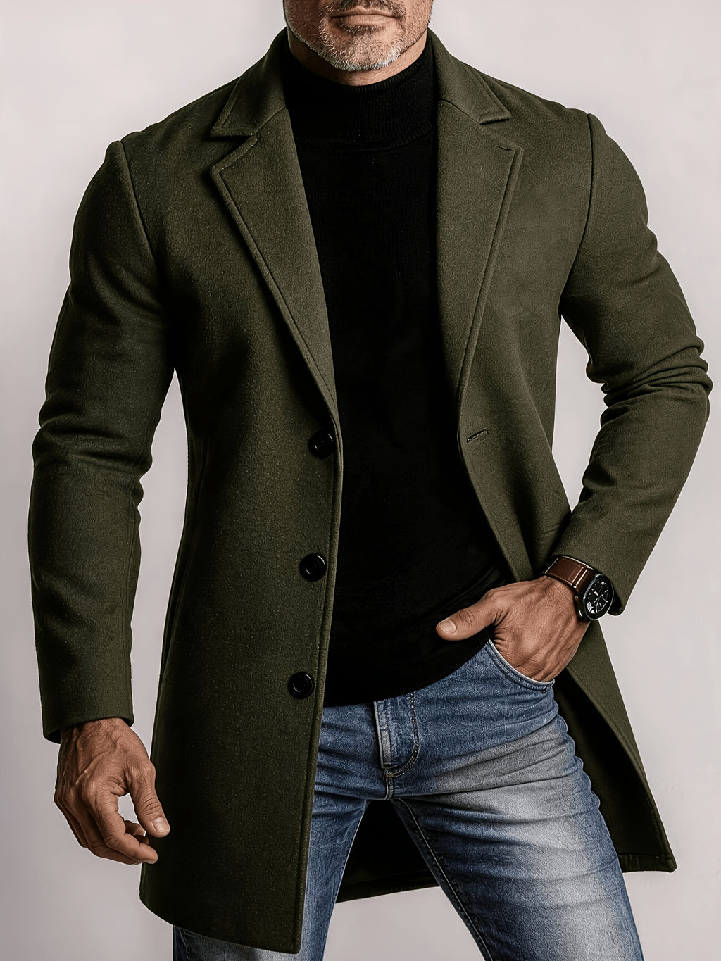 Manteau, à revers, vert fougère, photo 7