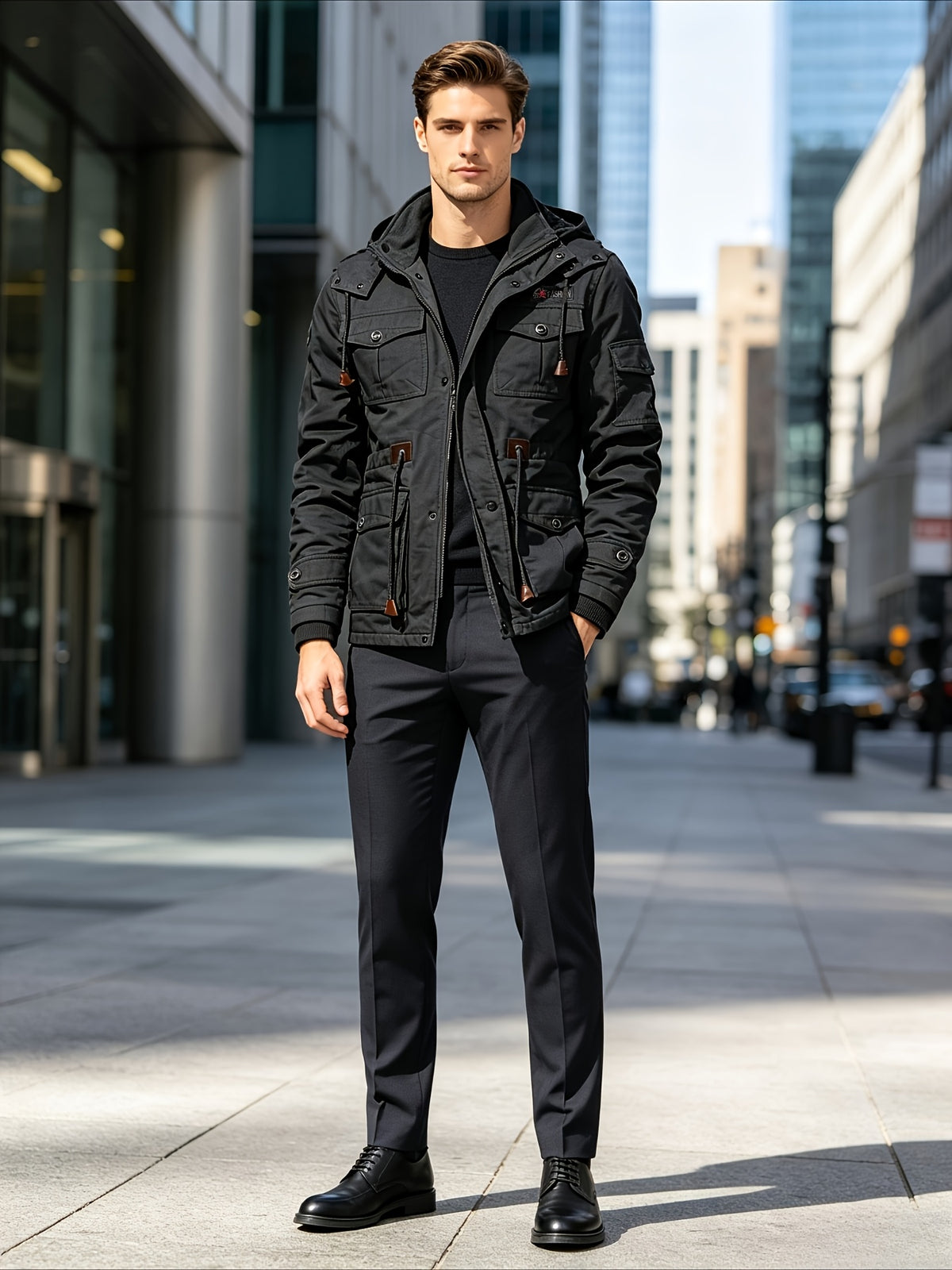 Veste pour homme, à revers, noir