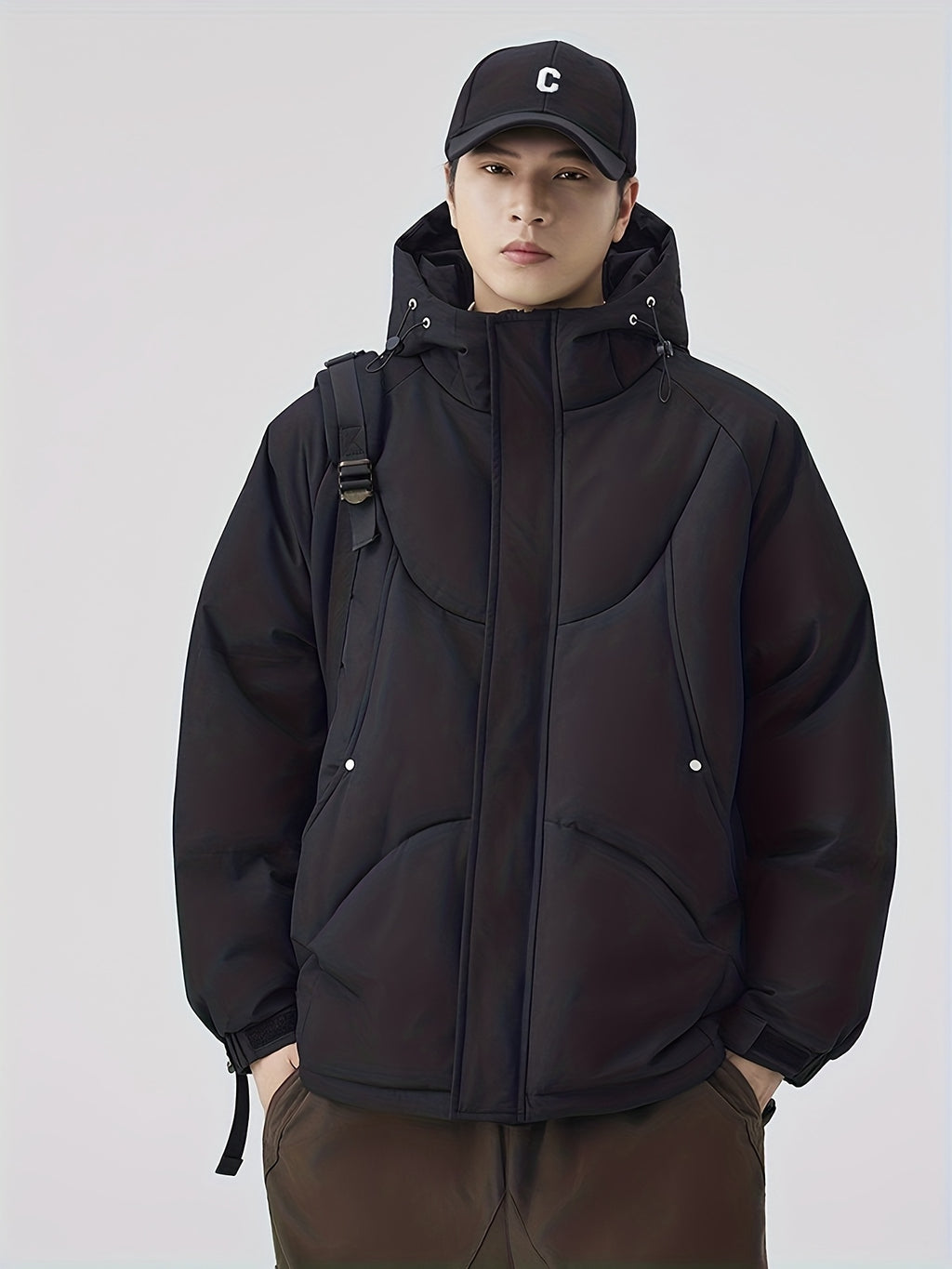 Manteau matelassé pour homme, patchwork, à capuche