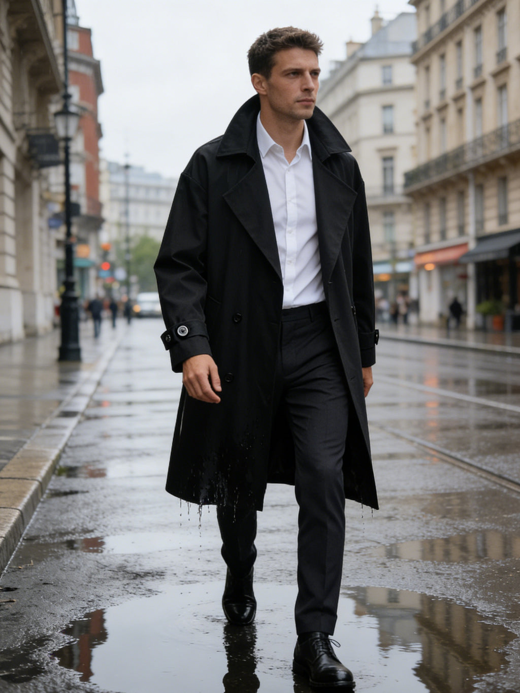 Trench mi-long pour homme, à revers, mi-long