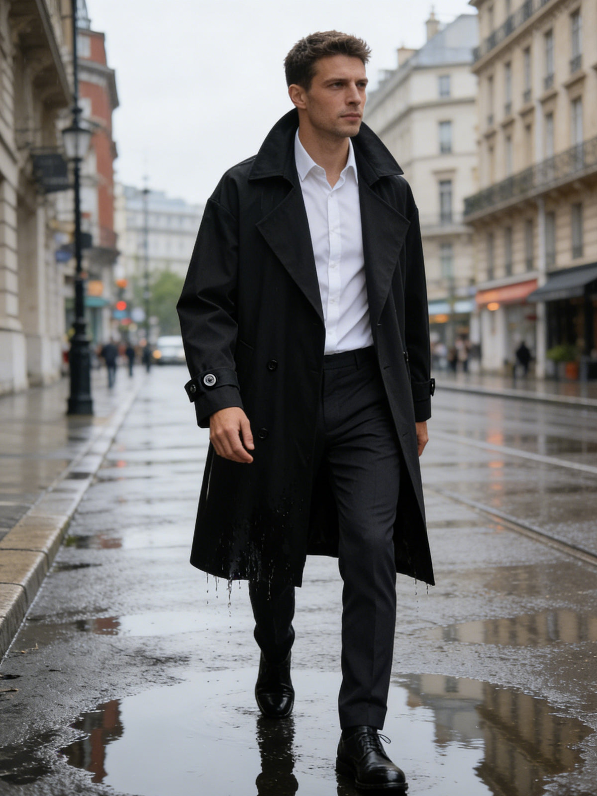 Trench mi-long pour homme, à revers, mi-long