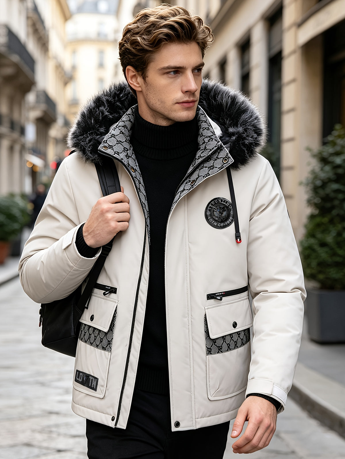 Manteau pour homme, à capuche, blanc