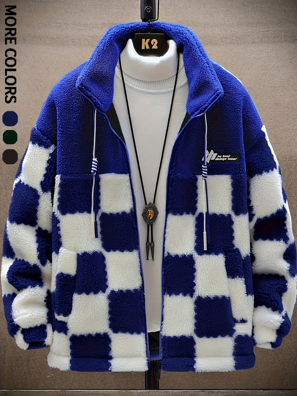 Manteau pour homme, à carreaux, à col montant