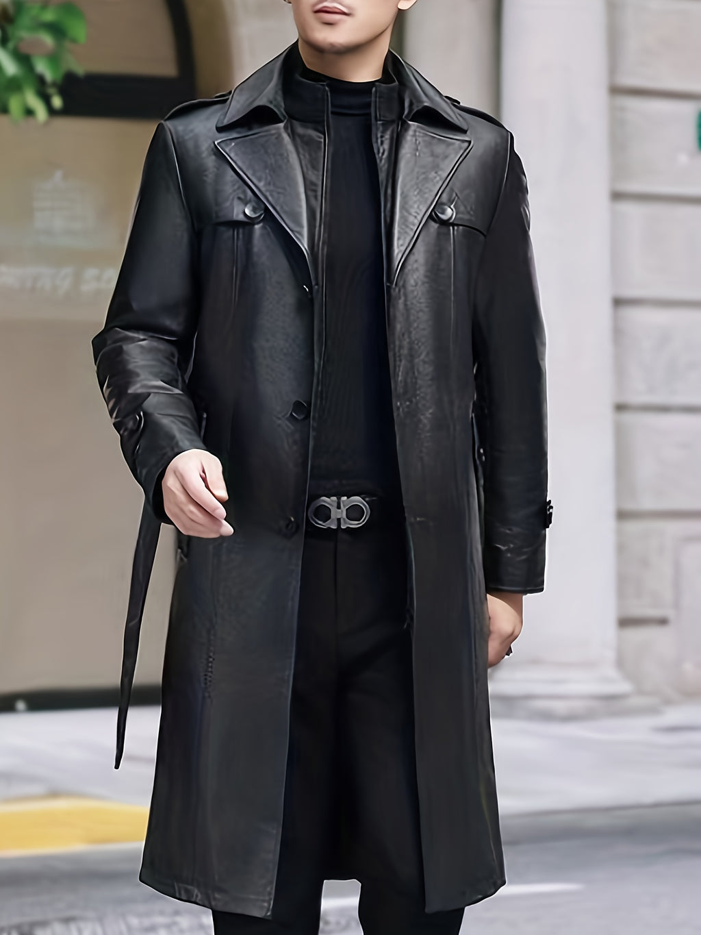 Manteau en cuir PU, coupe-vent, à revers, photo 10