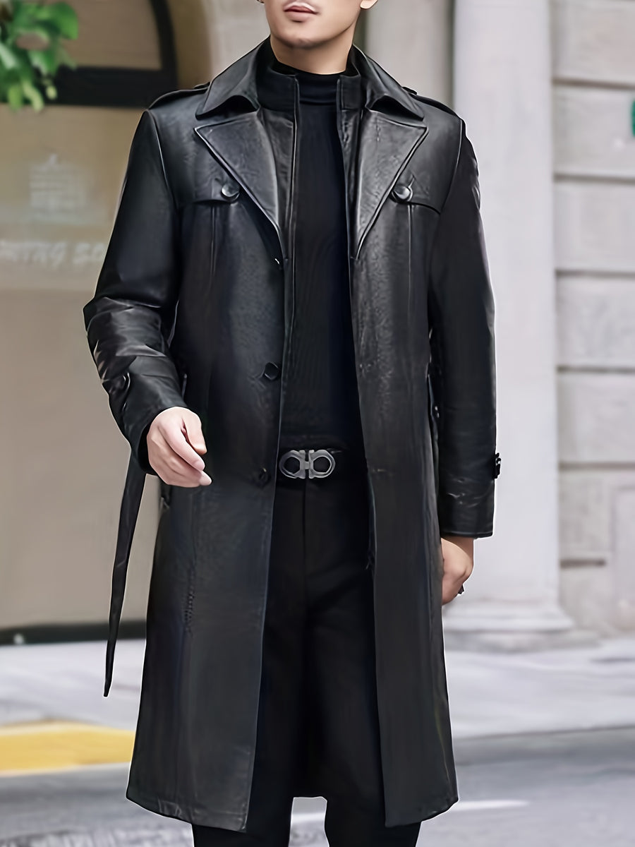 Manteau en cuir PU, coupe-vent, à revers, photo 10