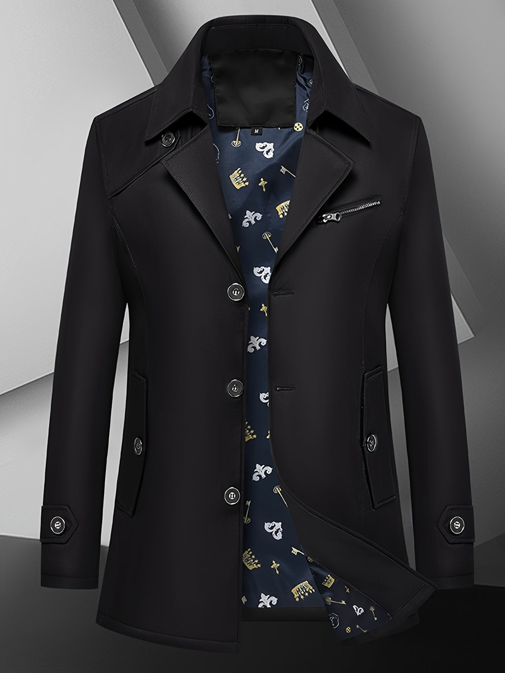 Trench pour homme, à revers, bleu foncé
