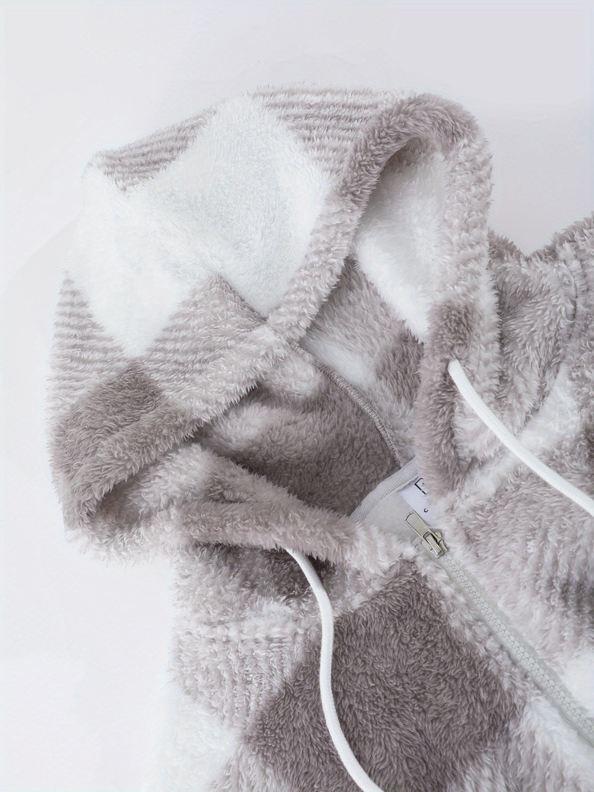 Veste pour homme, polaire, à capuche, carreaux noir et blanc