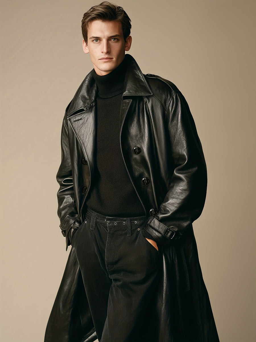 Manteau Trench Homme, Mi-Long, Nouveau Style Printemps/Automne, Design Classique à Double Boutonnage avec Ceinture
