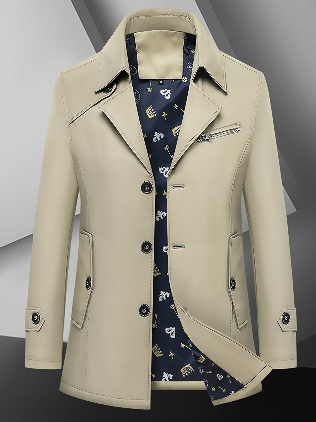 Trench pour homme, à revers, bleu foncé
