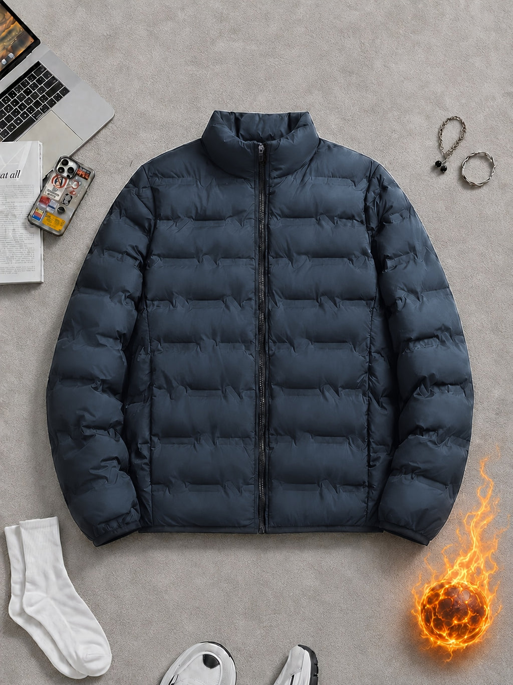 Veste pour homme, à col montant, bleu foncé