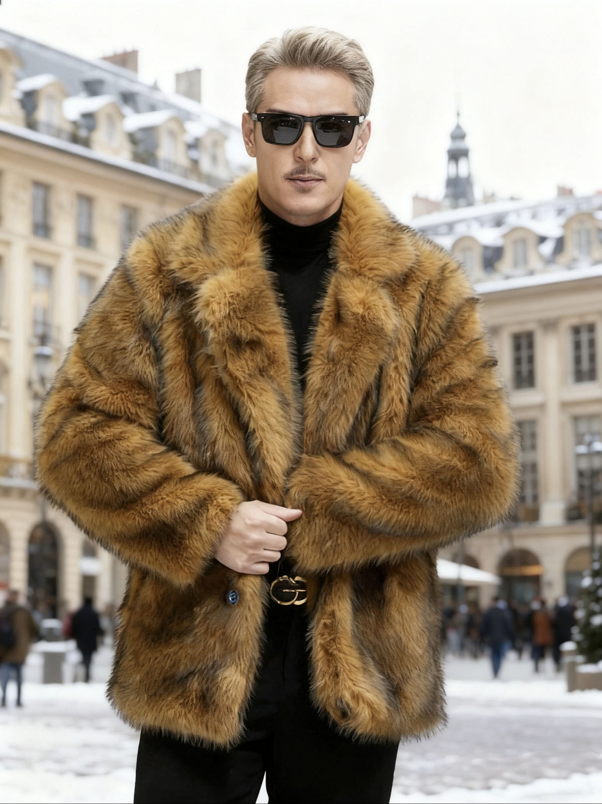 Manteau en fausse fourrure pour homme, à revers