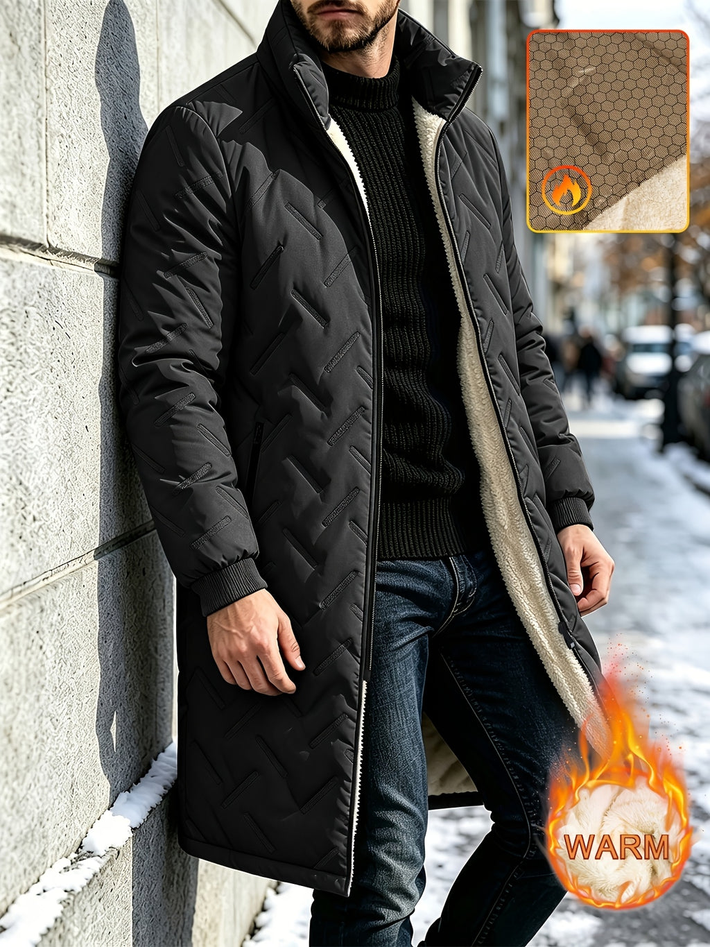 Veste matelassée long pour homme, à col montant