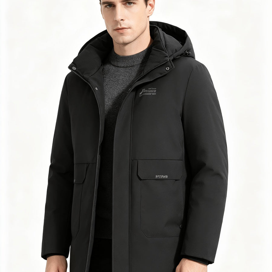 Parka matelassée longue, coupe-vent, à col montant, coloris noir