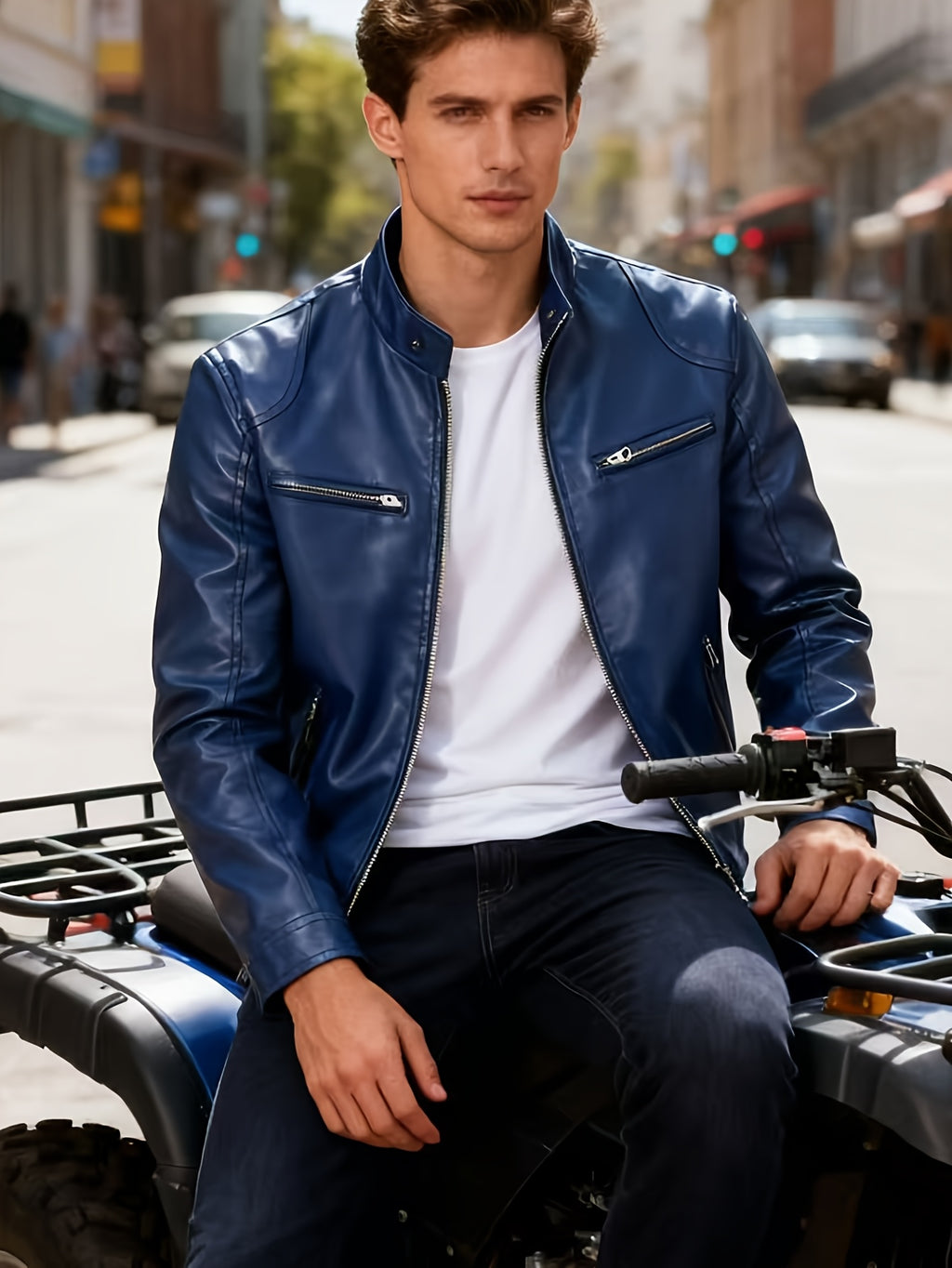 Veste, à col montant, bleu, détail du vêtement