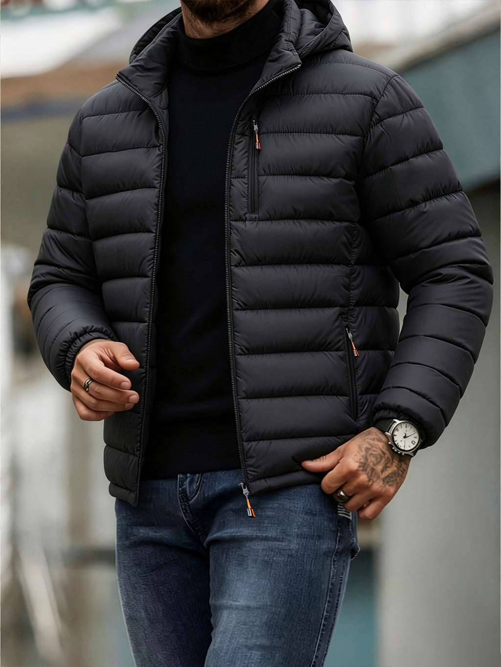 Veste matelassée pour homme, coupe-vent, à capuche, gris