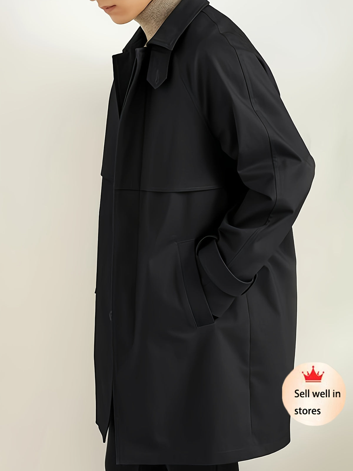 Trench pour homme, à revers, kaki