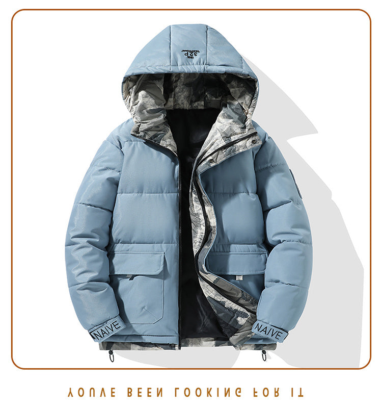 Veste matelassée pour homme, coupe-vent, à capuche, bleu brume