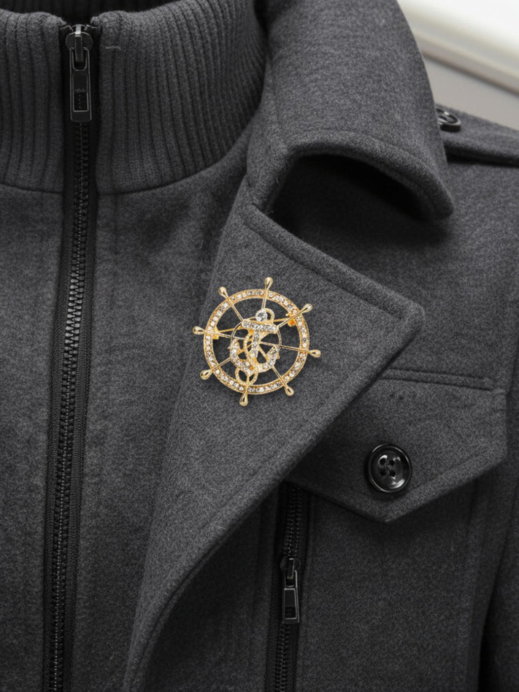 Manteau mi-long en laine pour homme, double col, fermeture éclair