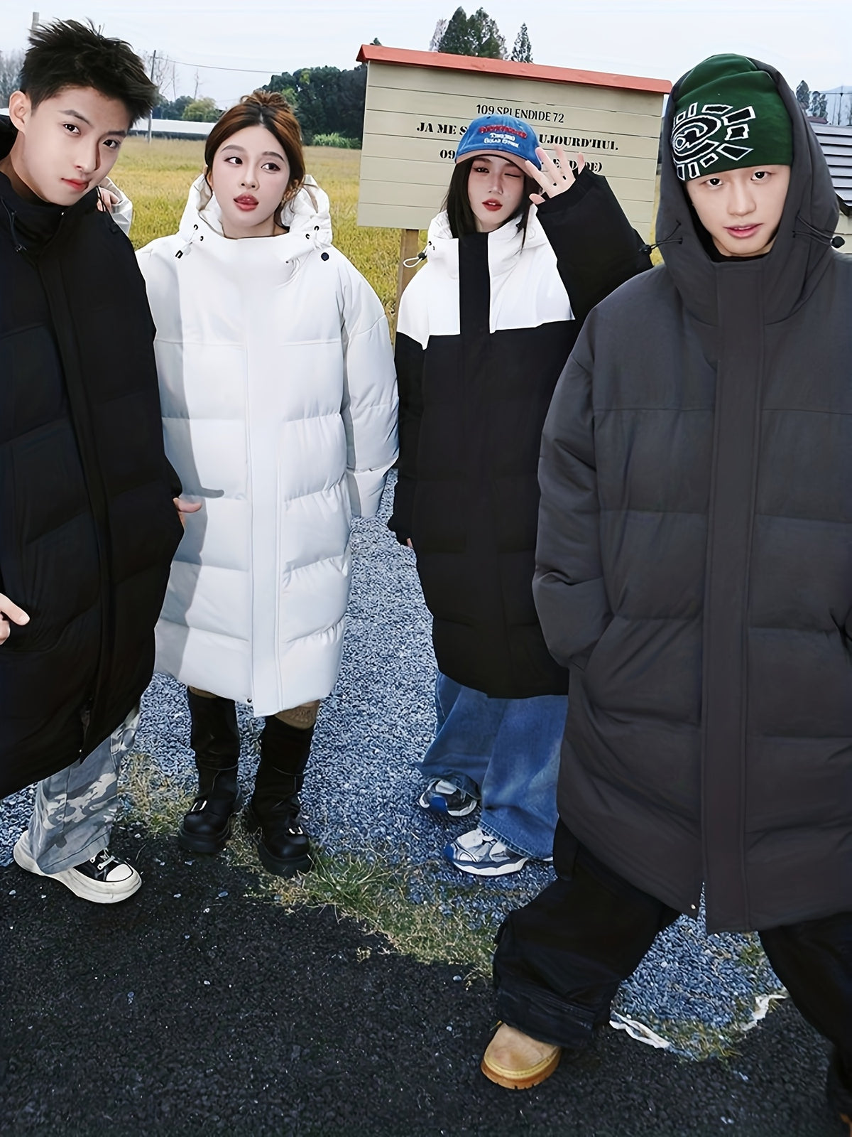 Manteau matelassé pour homme, à capuche, noir et blanc
