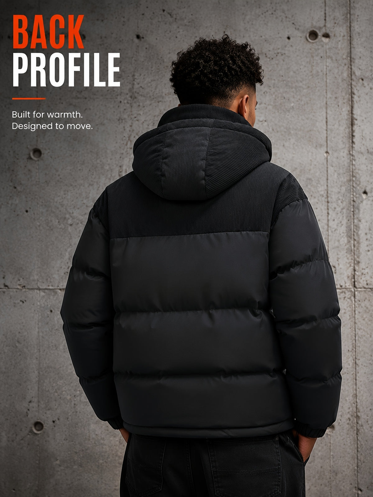 Manteau matelassé pour homme, velours côtelé, à capuche
