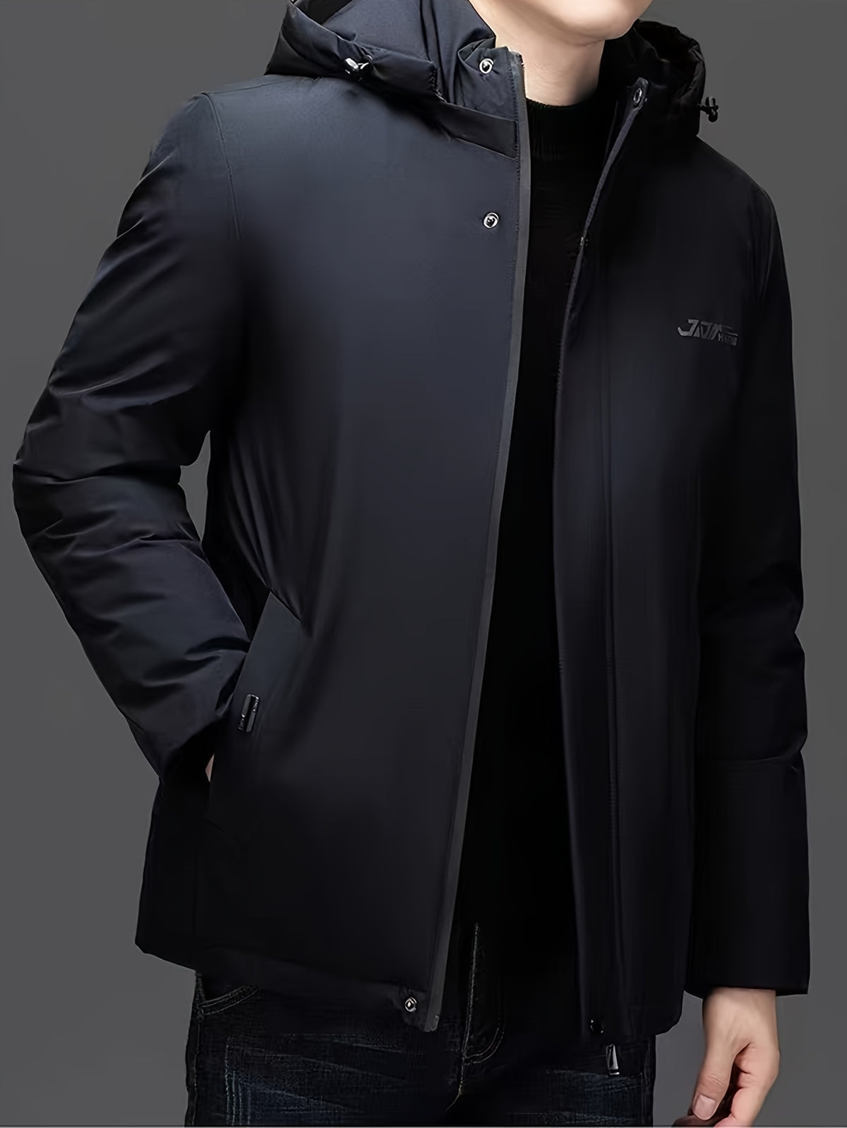 Manteau matelassé pour homme, capuche amovible, bleu marine