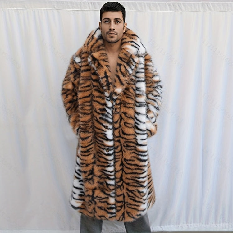 Manteau en fausse fourrure long pour homme, à revers, long