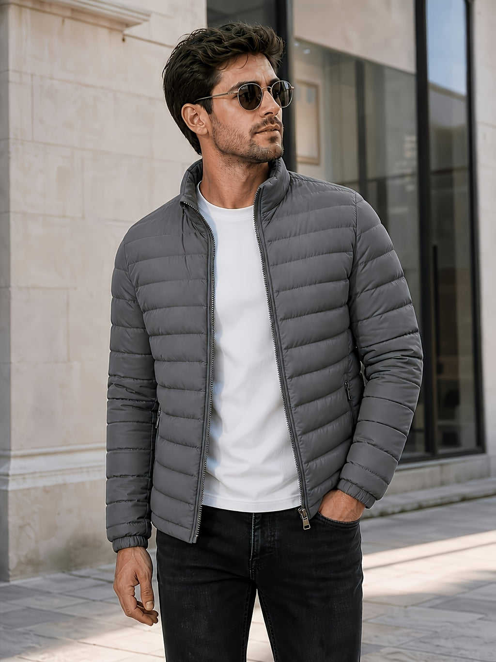 Veste pour homme, à col montant, gris