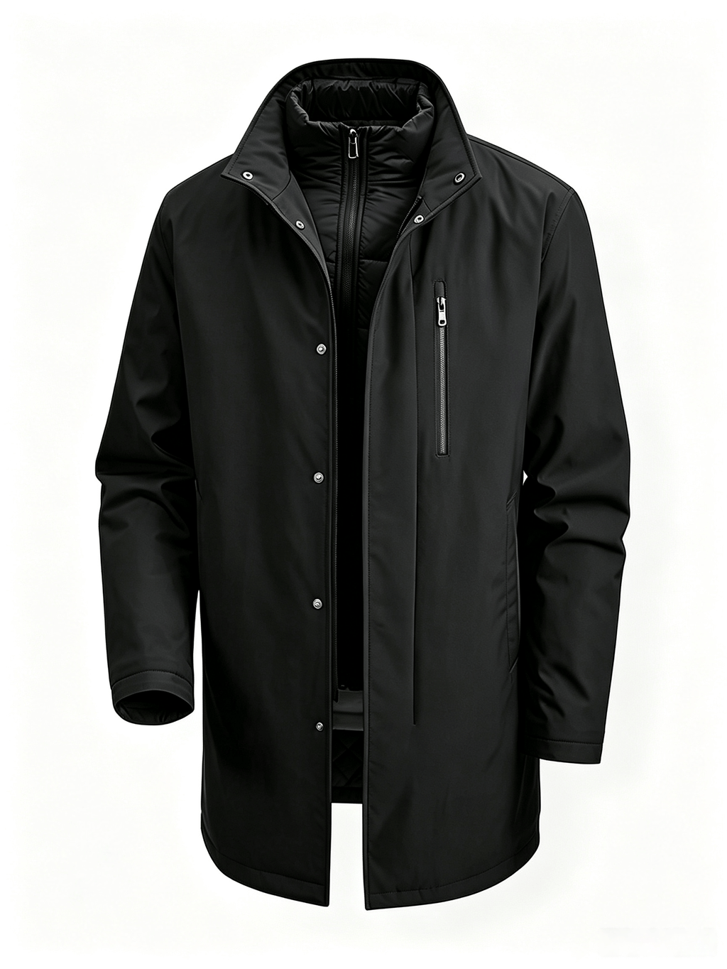 Manteau matelassé long pour homme, à col montant