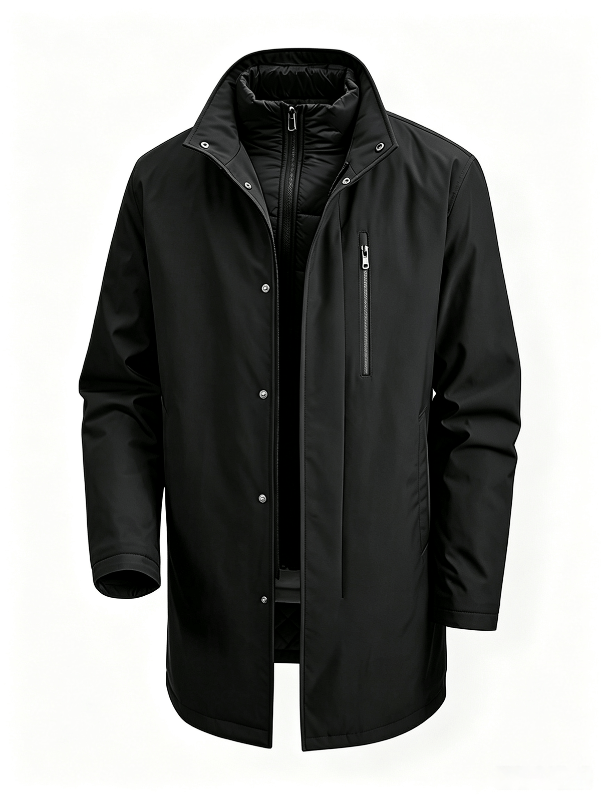 Manteau matelassé long pour homme, à col montant