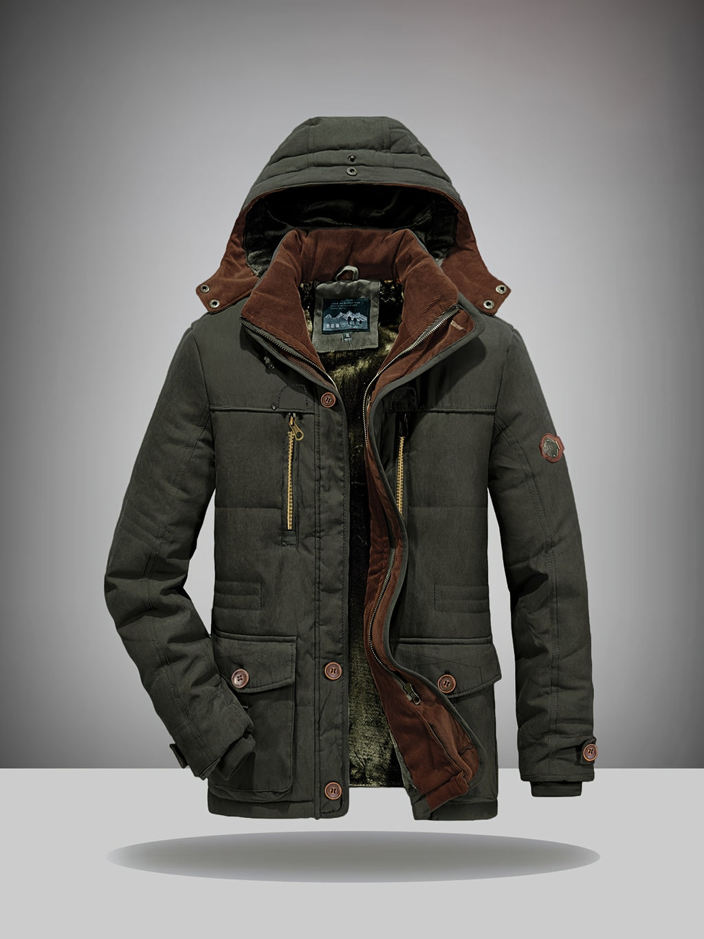 Veste pour homme, velours côtelé, à capuche, café