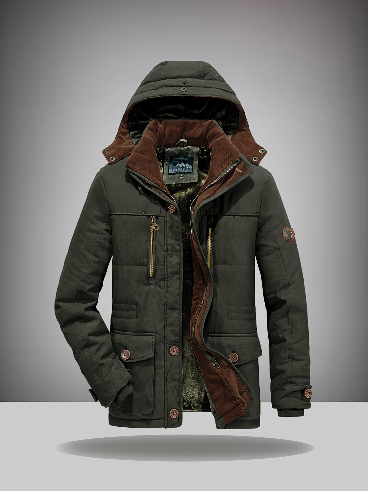 Veste pour homme, velours côtelé, à capuche, café