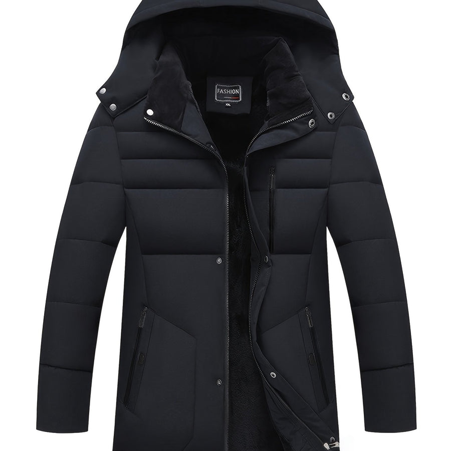 Veste long, polaire, à capuche, noir, coloris noir