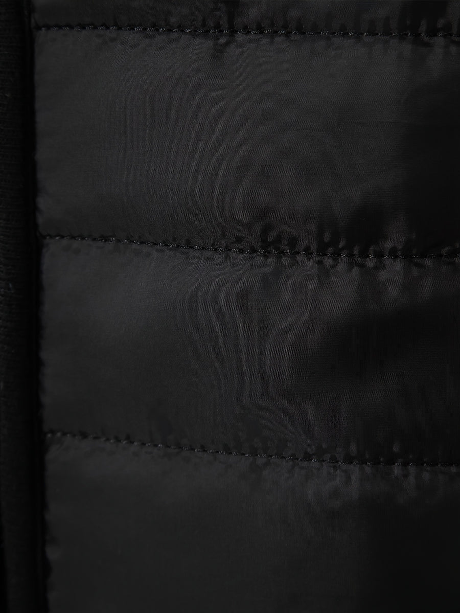 Manteau matelassé long, patchwork, à capuche, détail du vêtement