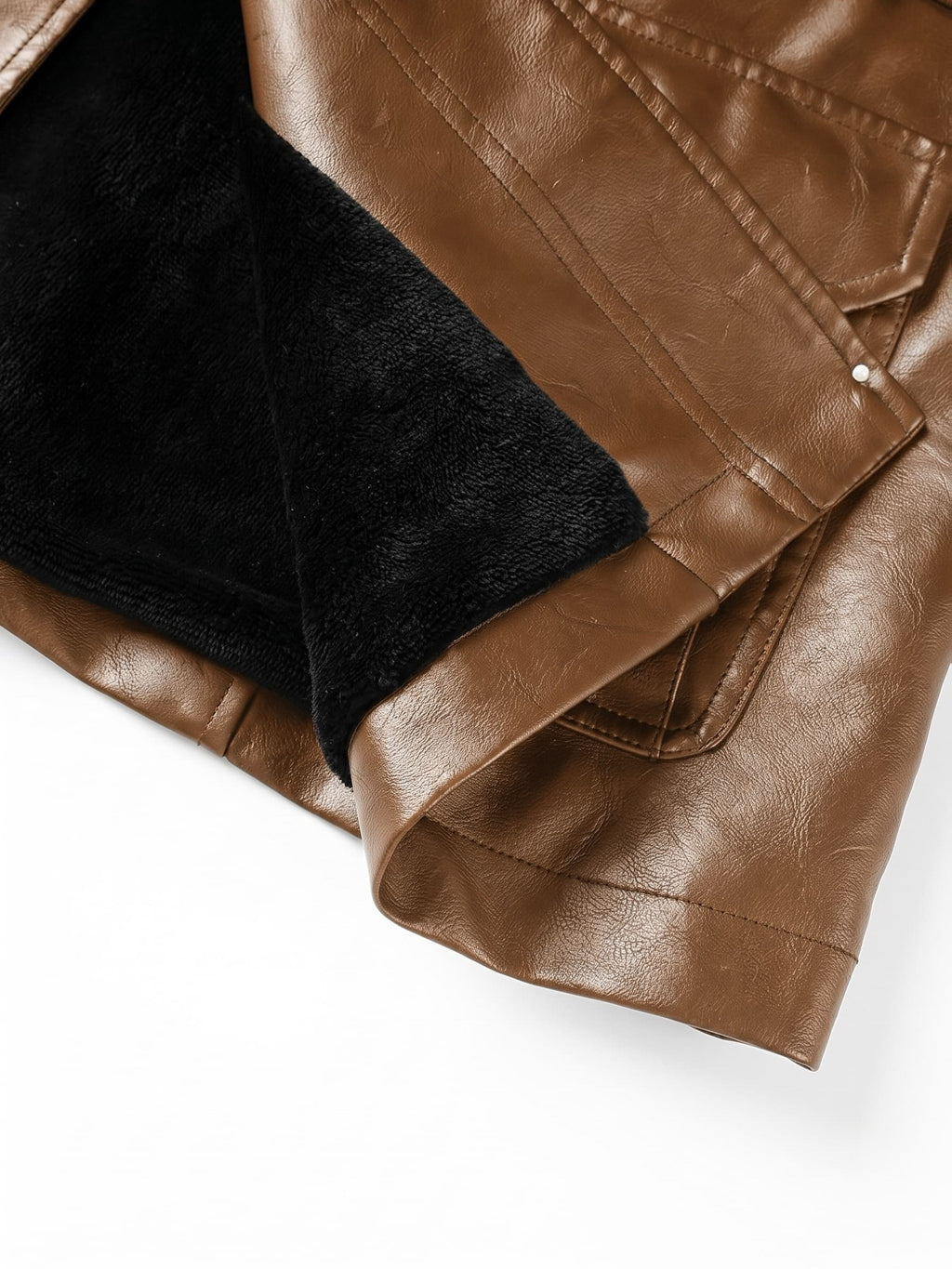 Veste en cuir PU longue, à revers, détail du vêtement