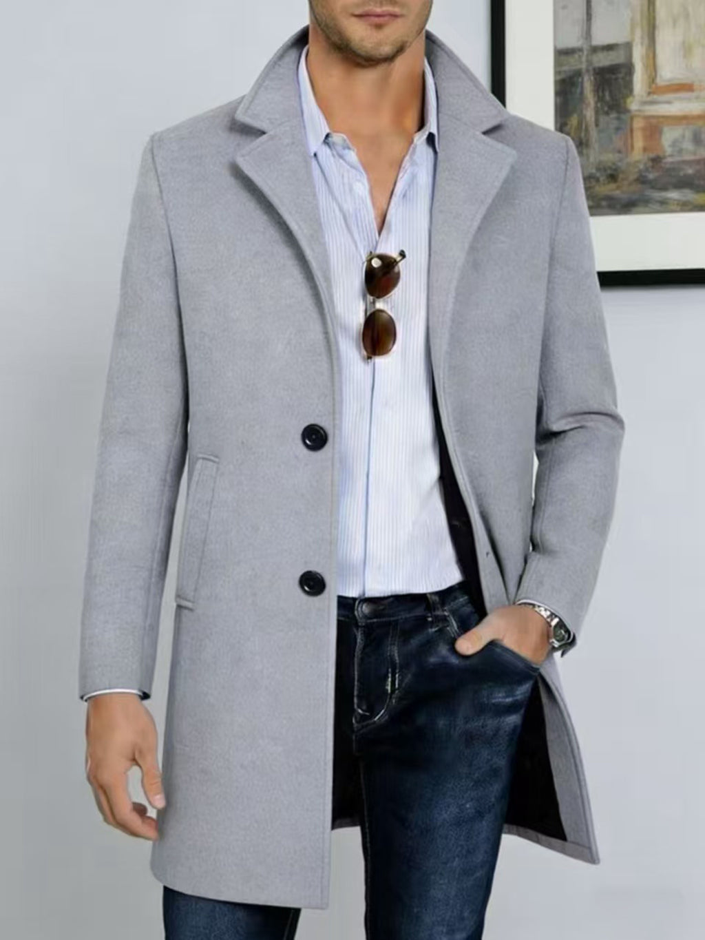 Manteau pour homme, à revers, kaki