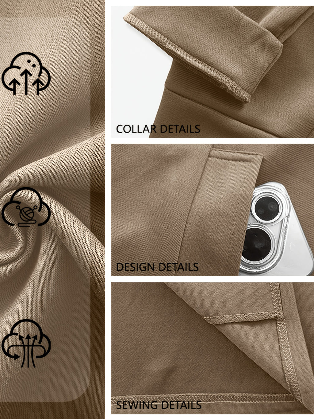 Manteau long pour homme, à capuche, kaki