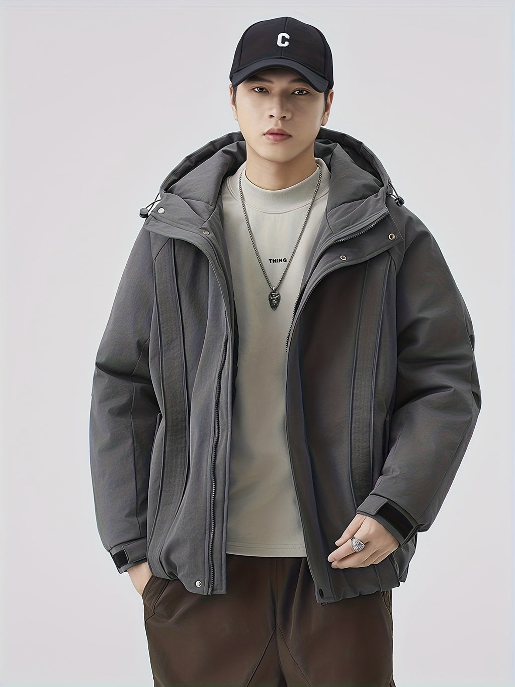 Manteau matelassé pour homme, à capuche, noir