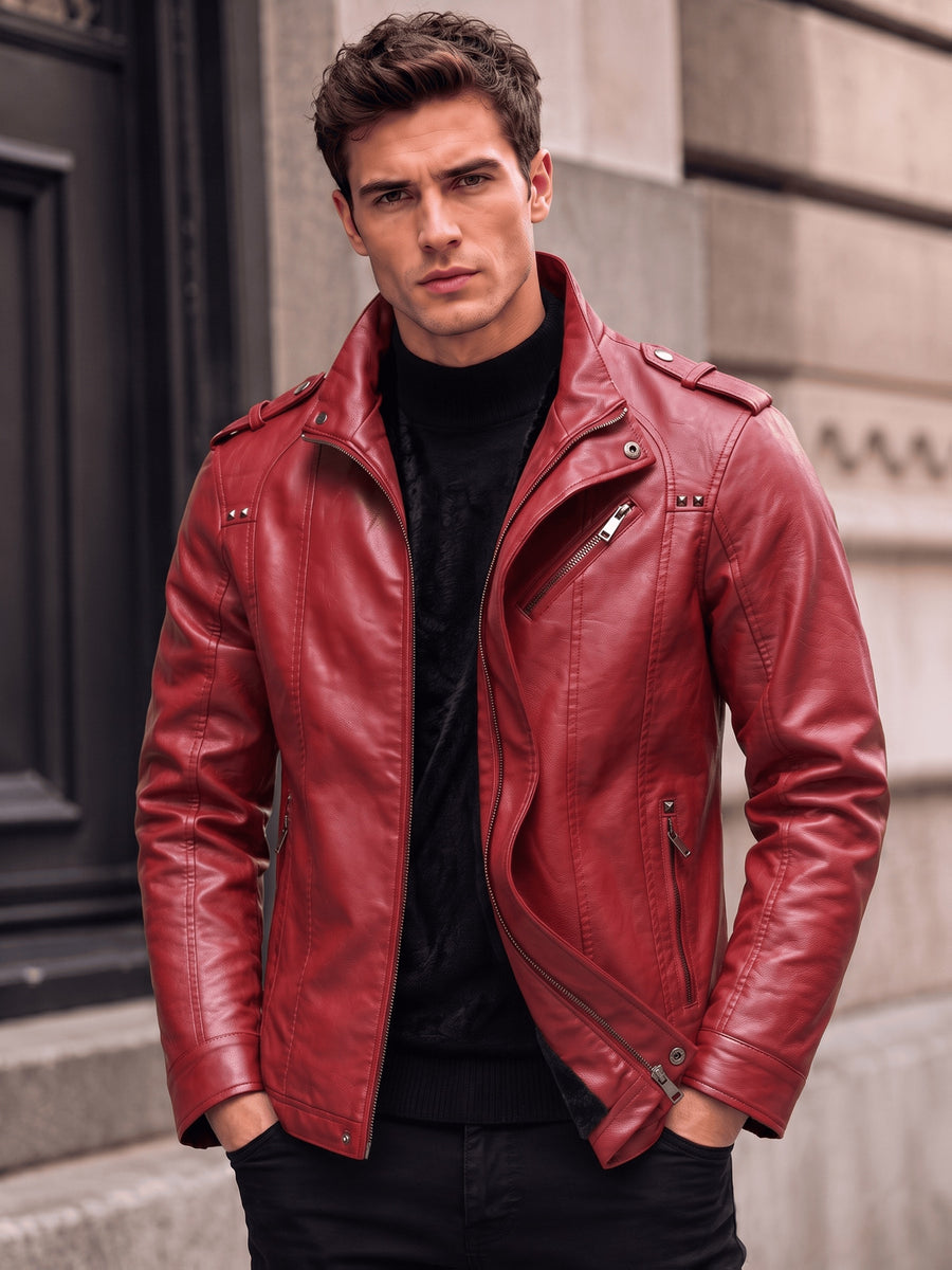 Veste en cuir PU longue, à col montant, détail du vêtement