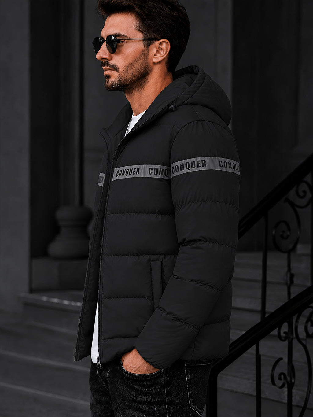 Manteau matelassé pour homme, à capuche, bleu foncé