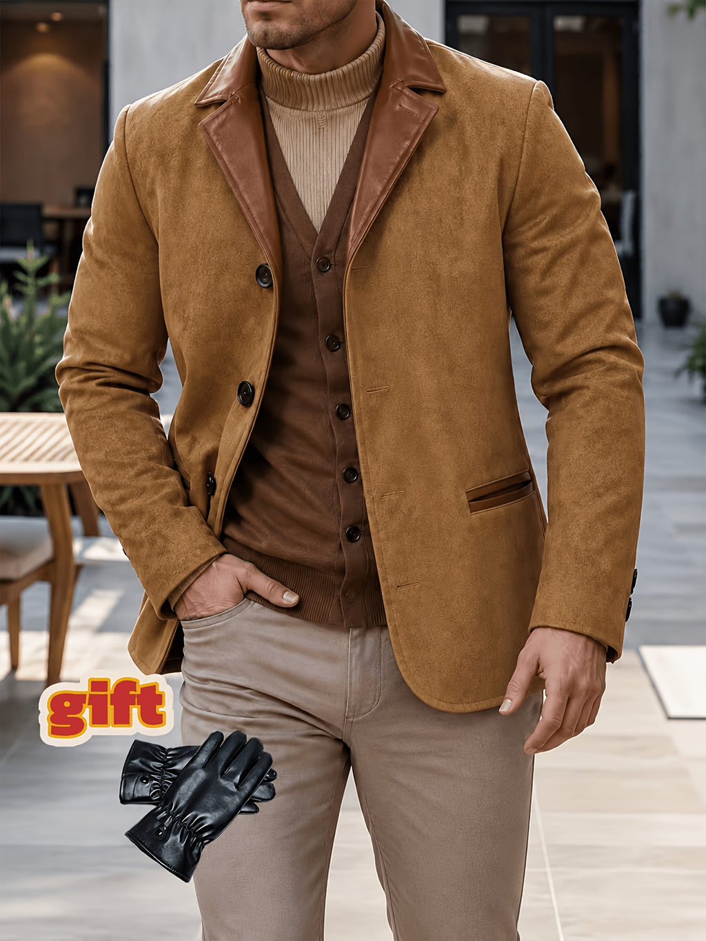 Manteau, tweed, à revers, bleu, détail du vêtement