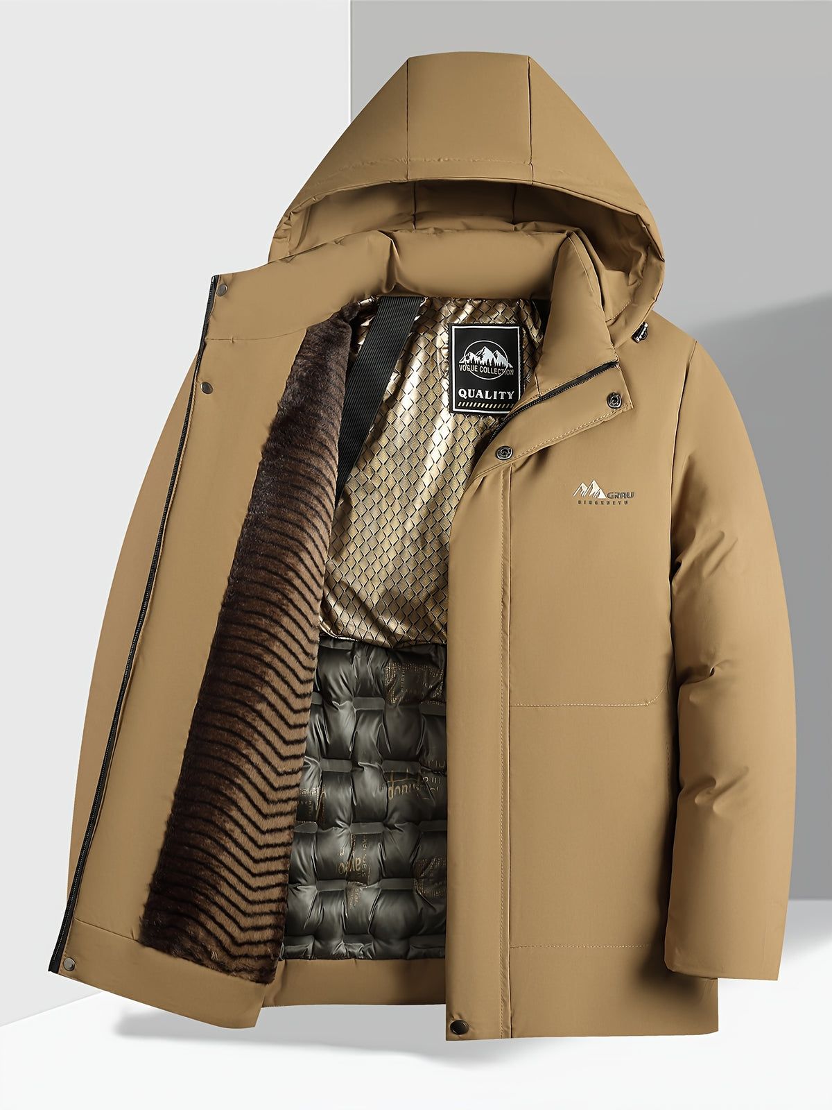 Veste pour homme, polaire, à col montant, kaki