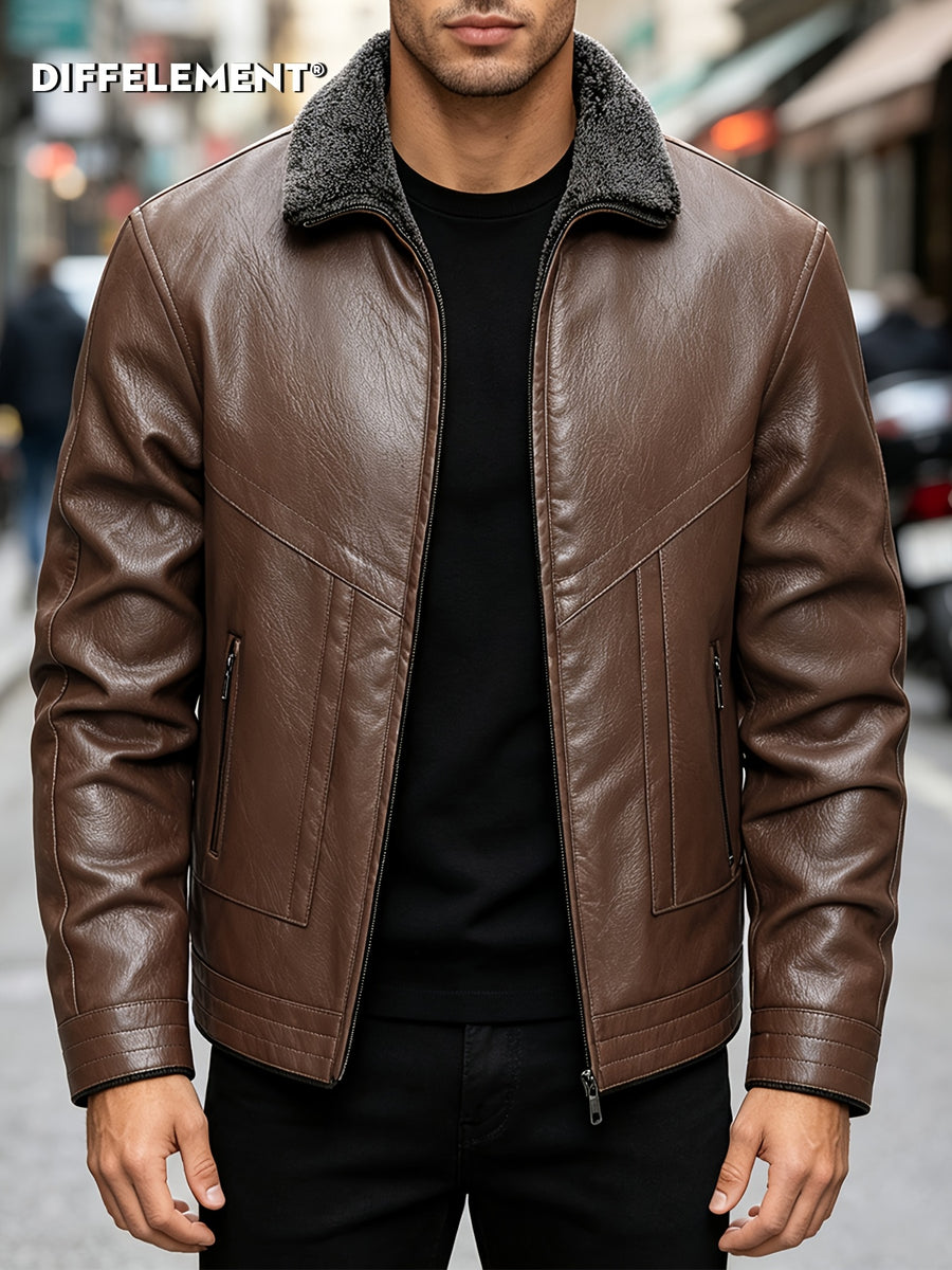 Veste en cuir PU, polaire, à revers, détail du vêtement
