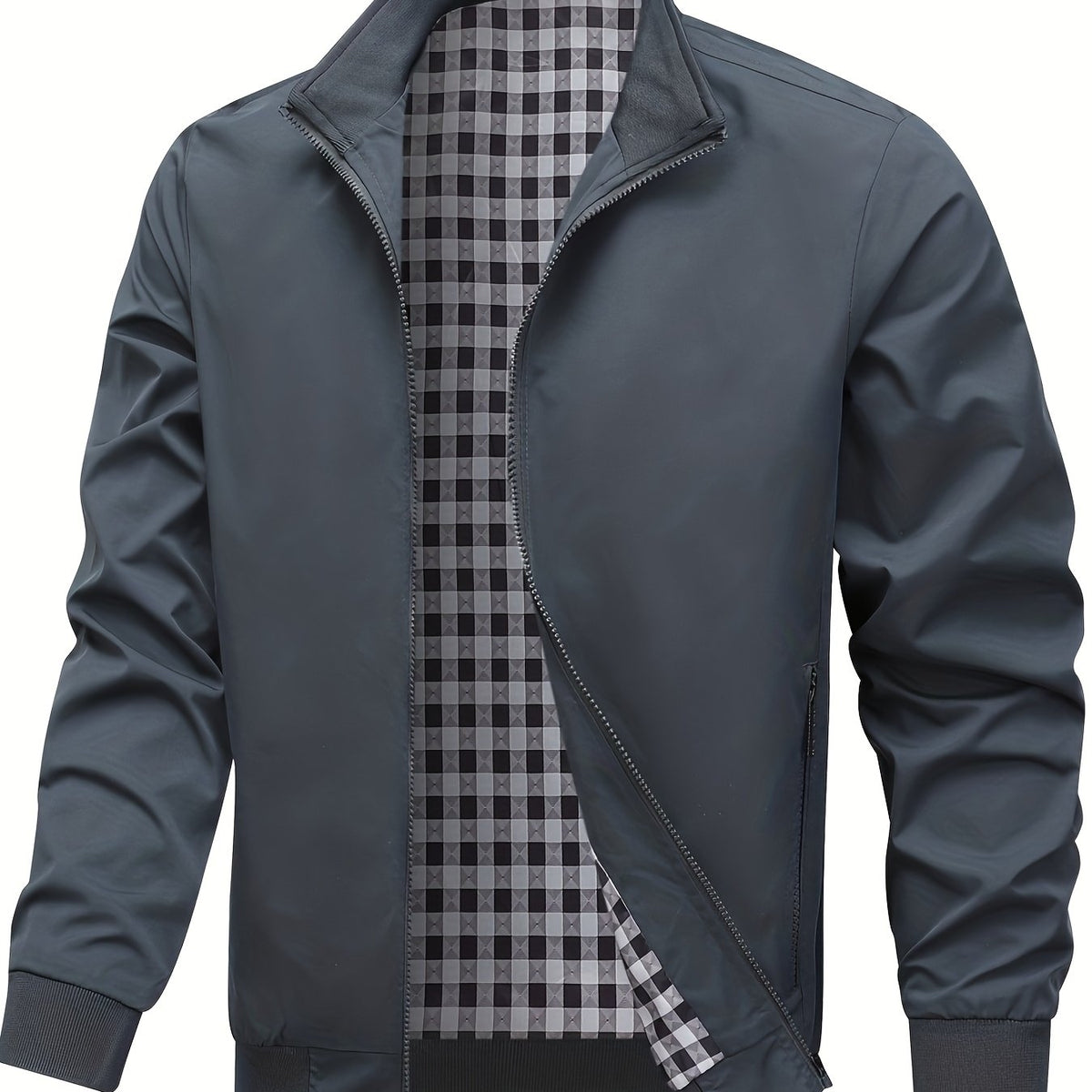 Veste, à carreaux, à col montant, noir, coloris couleur graphite Image