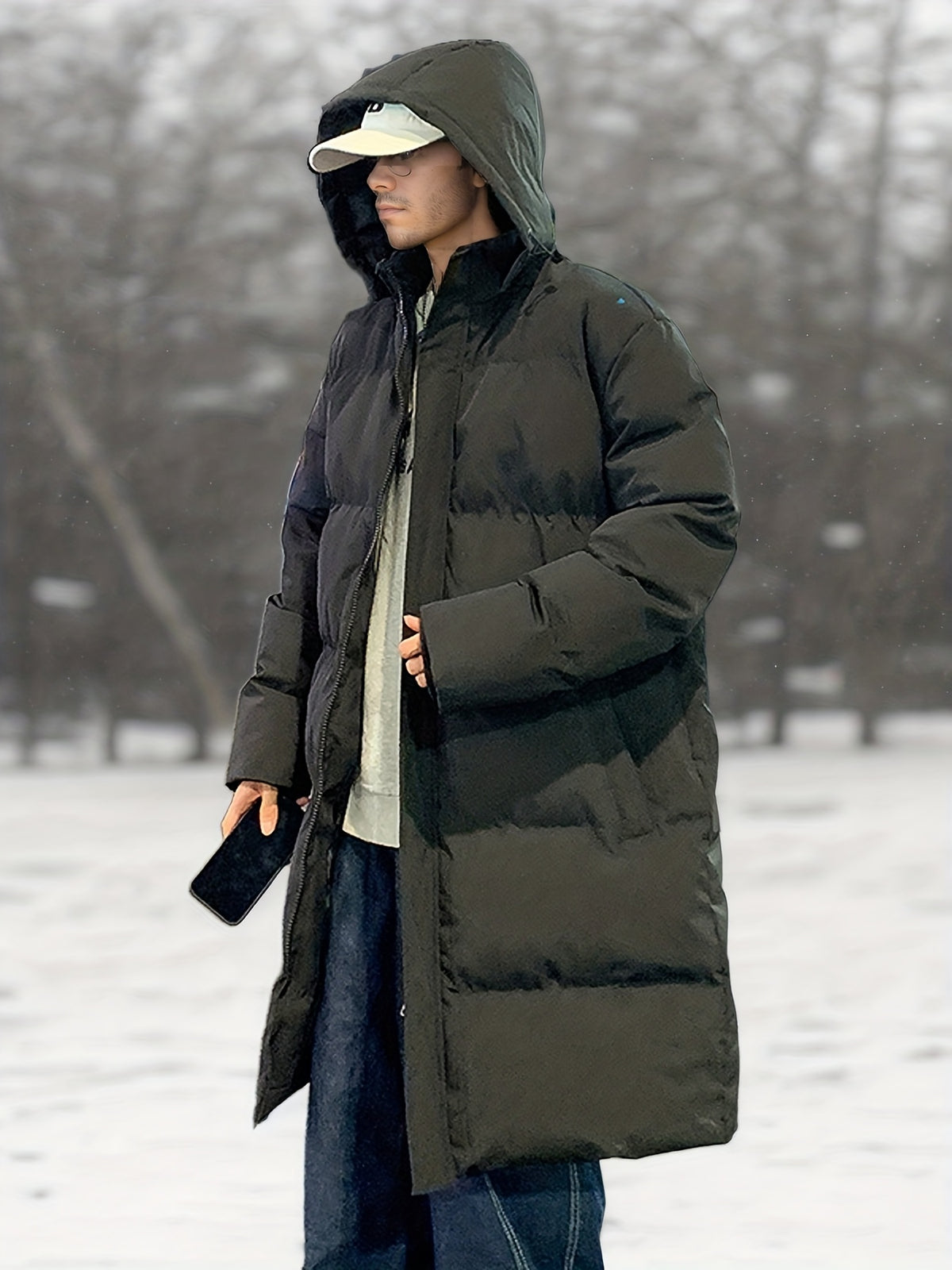 Manteau matelassé pour homme, à capuche, blanc
