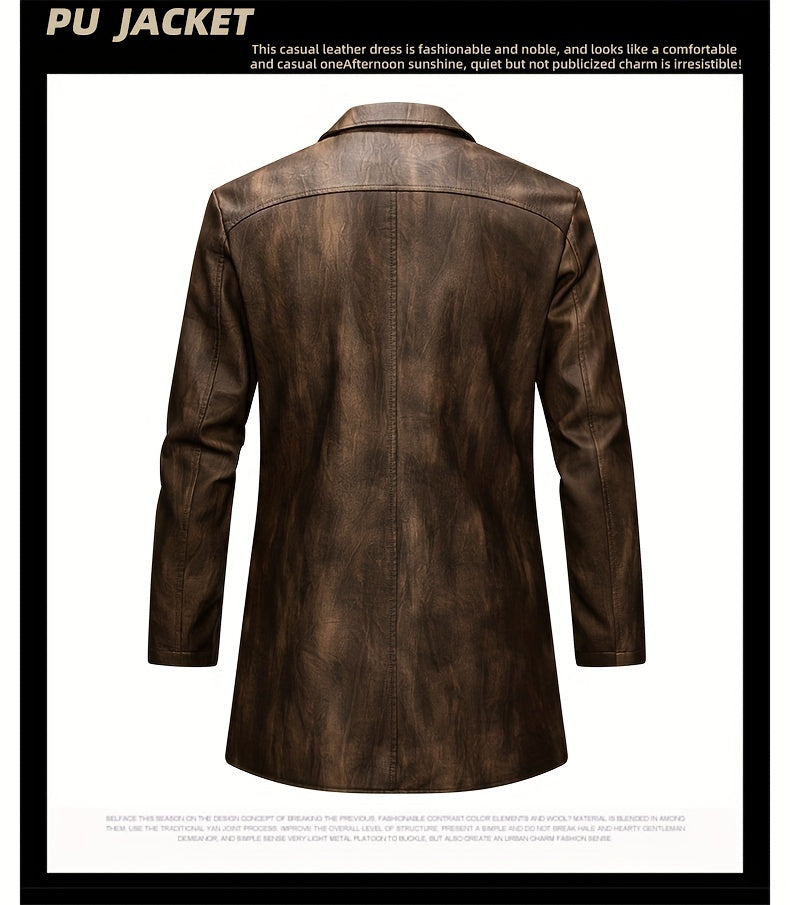 Manteau en cuir PU long, à revers, photo 6